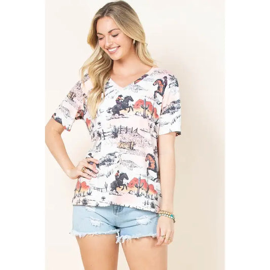 SOPHIE Western V-Neck Tee By Avery