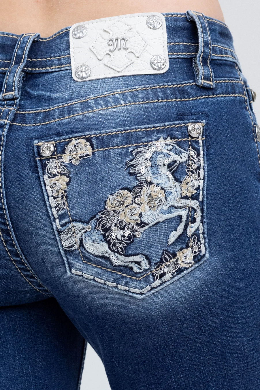 Betyna Miss Me Horse Pocket Mid Rise Jeans
