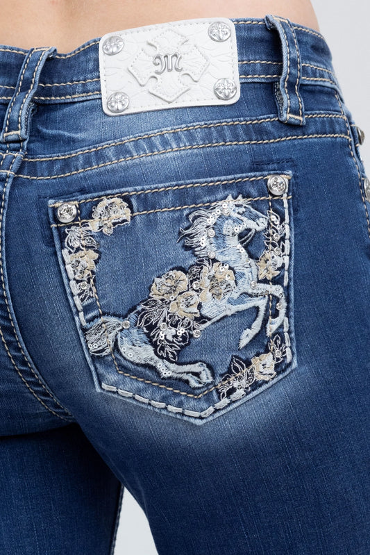 Betyna Miss Me Horse Pocket Mid Rise Jeans