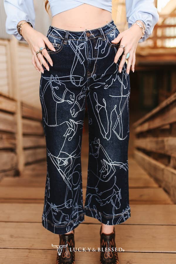 Horse Laser Printed Cropped Jeans (27in) By L&B