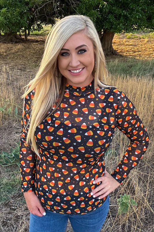 Candy Corn Corral Mesh Top By Sterling Kreek