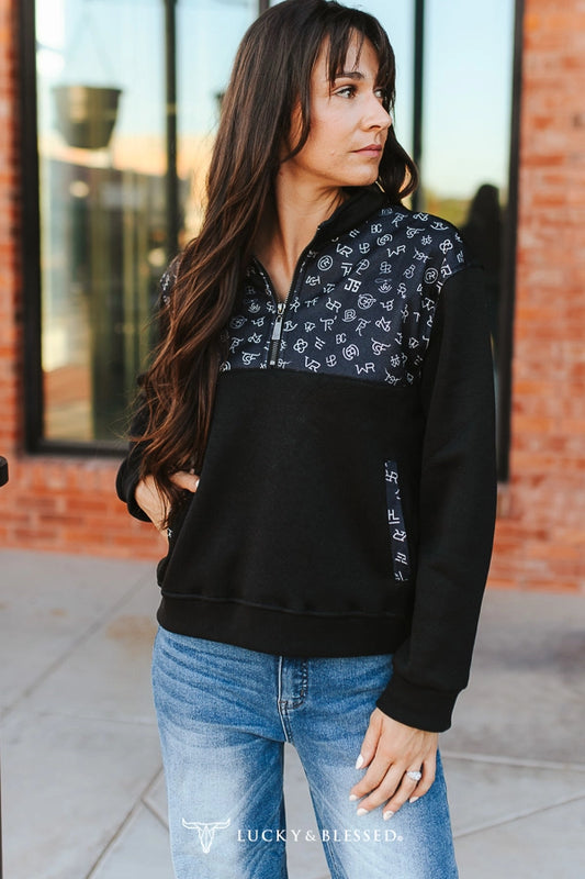 Black Branded Quarter Zip Sweatshirt By L&B