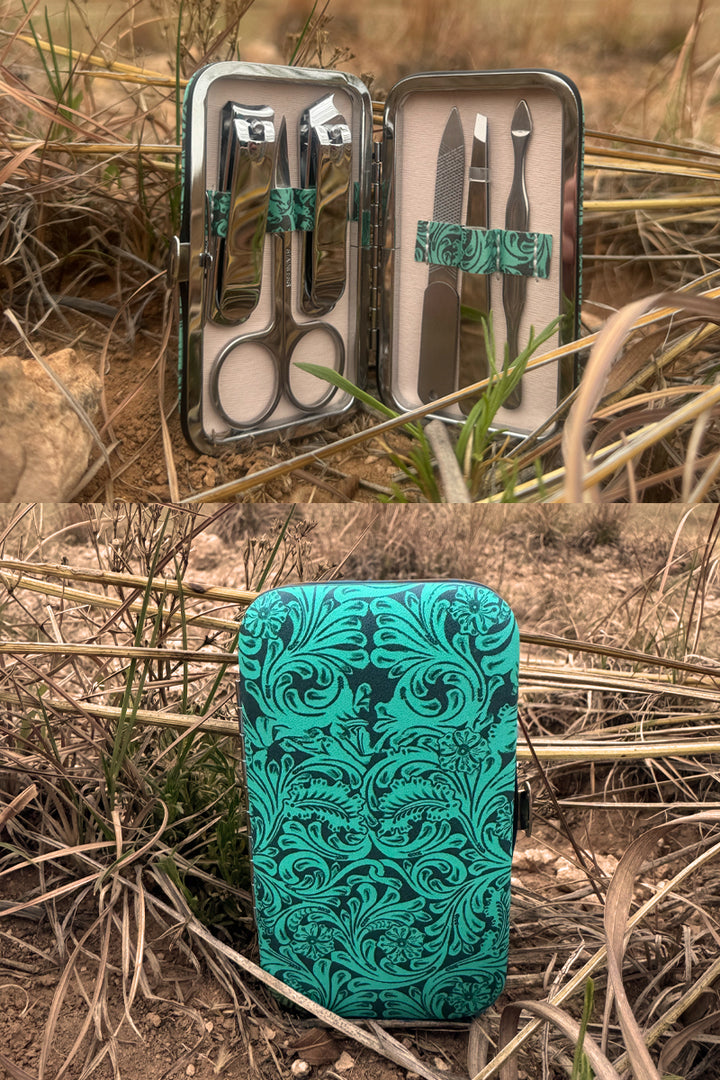 Tooled in Turquoise Manicure Set by Sterling Kreek