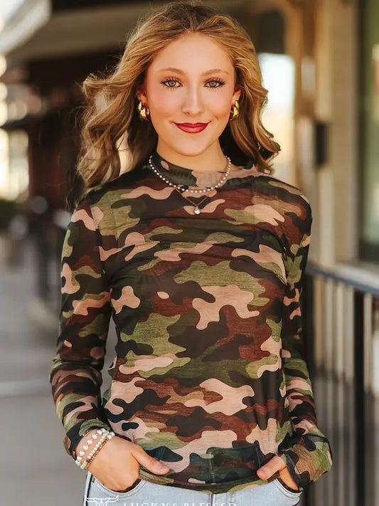 Camo L/S Mesh Top By L&B