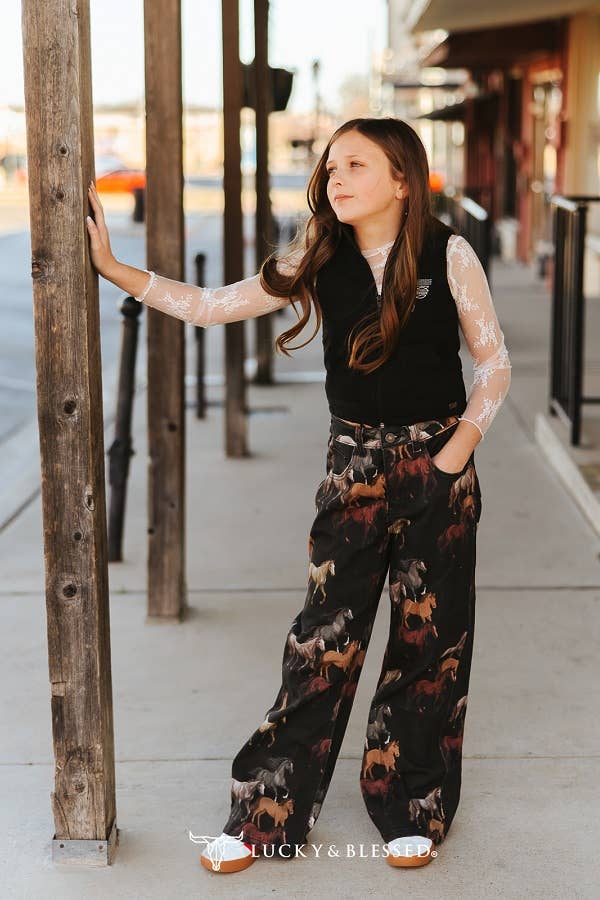 Girls Horse Printed HighRise Stretch Denim Wide Legs Jeans By L&B