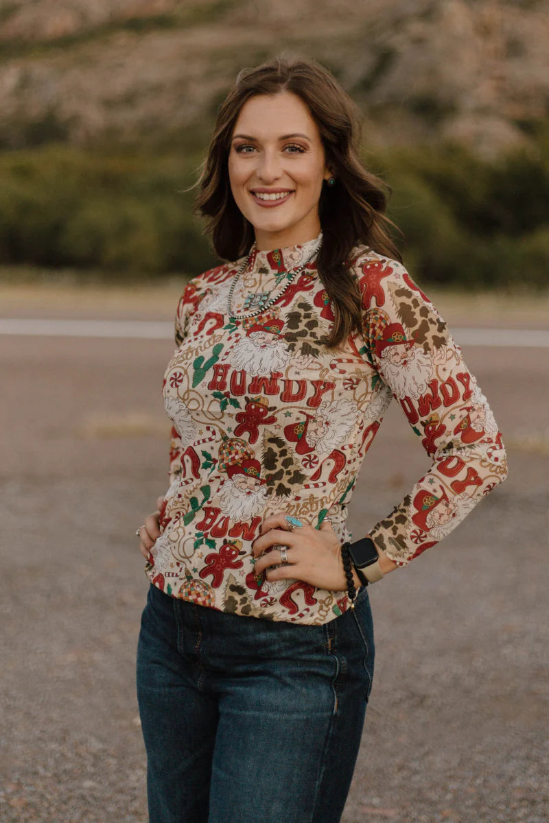 Howdy Santa Mesh Top By Sterling Kreek