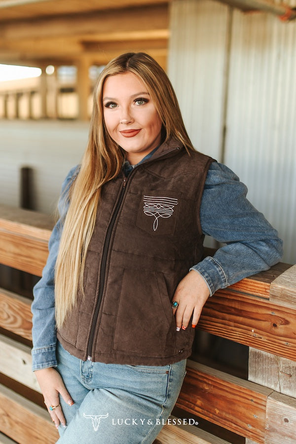 Brown Puffer Bootstitch Vest By L&B