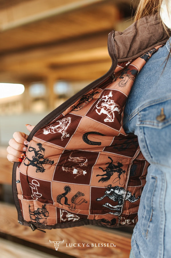 Brown Puffer Bootstitch Vest By L&B