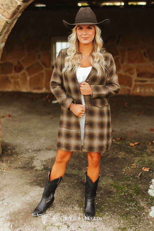 Brown Plaid Western Blazer By L&B
