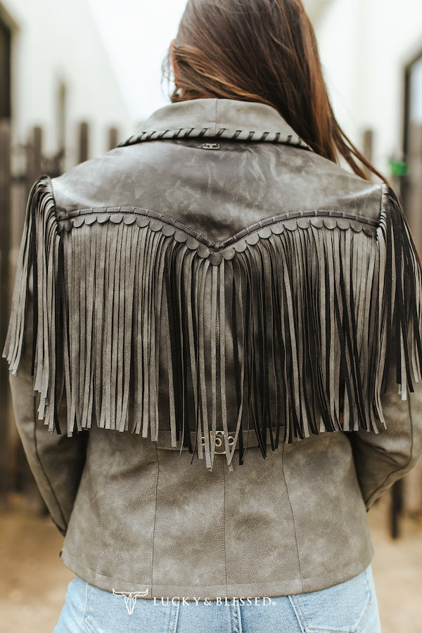 Black/Gray Worn Leather Blazer Jacket By L&B