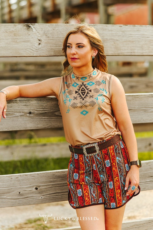 Beige Aztec Mock Tank By L&B