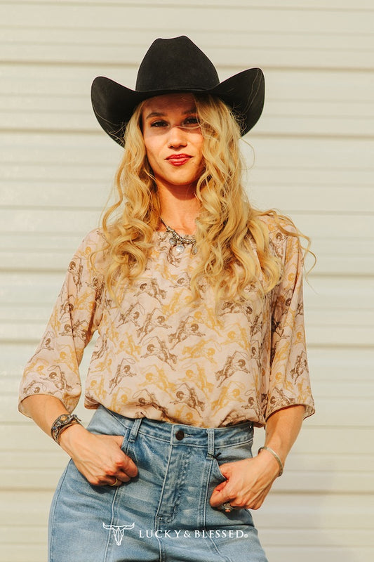 Beige Bronco Chiffon Top By L&B