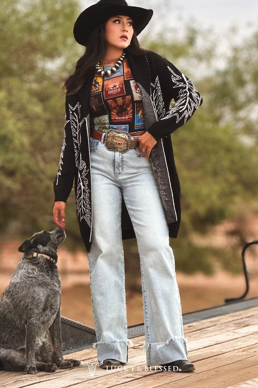 Black Boot Stitch Detail Cardigan By L&B