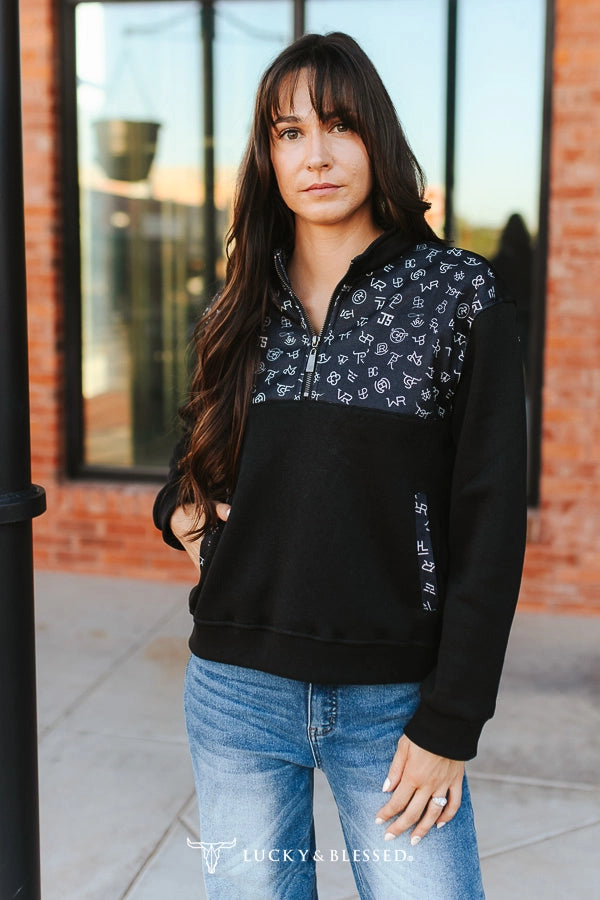 Black Branded Quarter Zip Sweatshirt By L&B