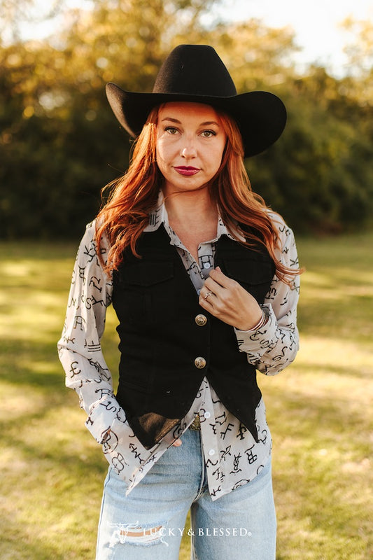 Black Western Button Down Vest By L&B