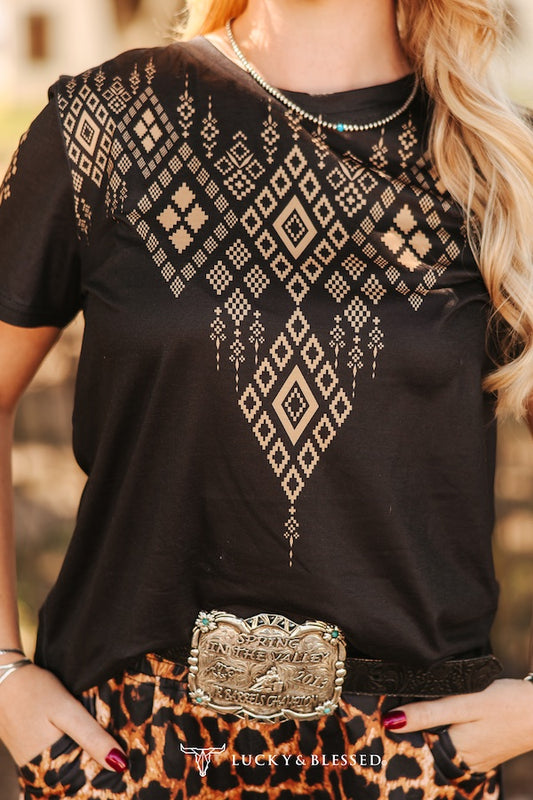 Black Khaki Aztec Top By L&B