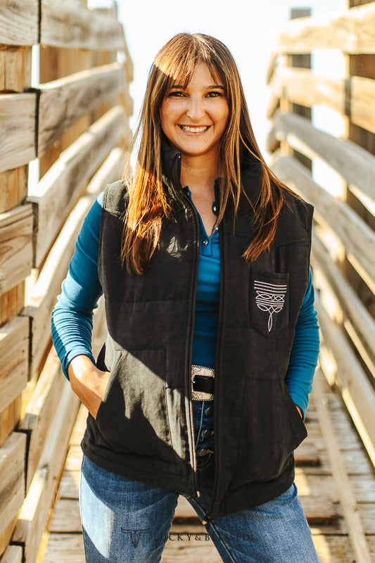 Black Puffer Boot Stitch Vest By L&B