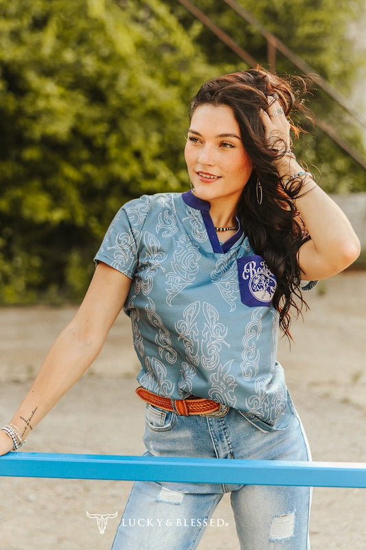 Blue Boot Stitch Rodeo Top By L&B