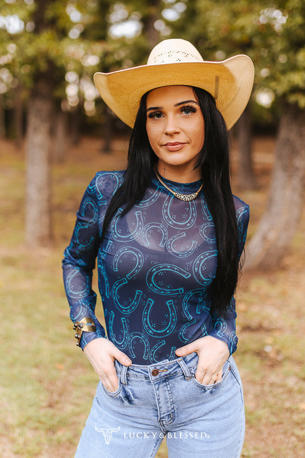 Navy Blue Turquoise Horseshoe Mesh By L&B