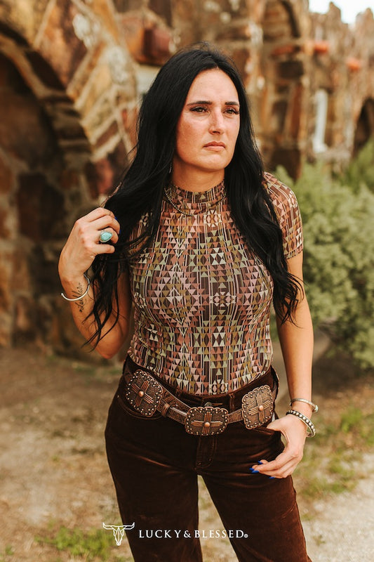 Brown Aztec Short Sleeve Mesh By L&B