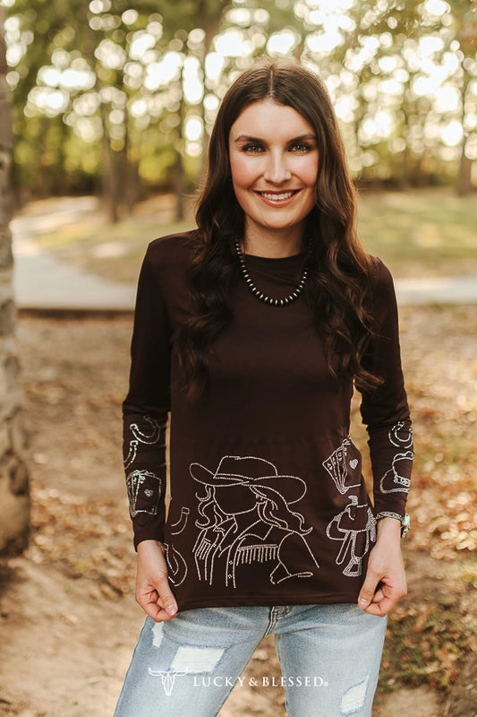 Brown Western Rhinestone LS Shirt By L&B