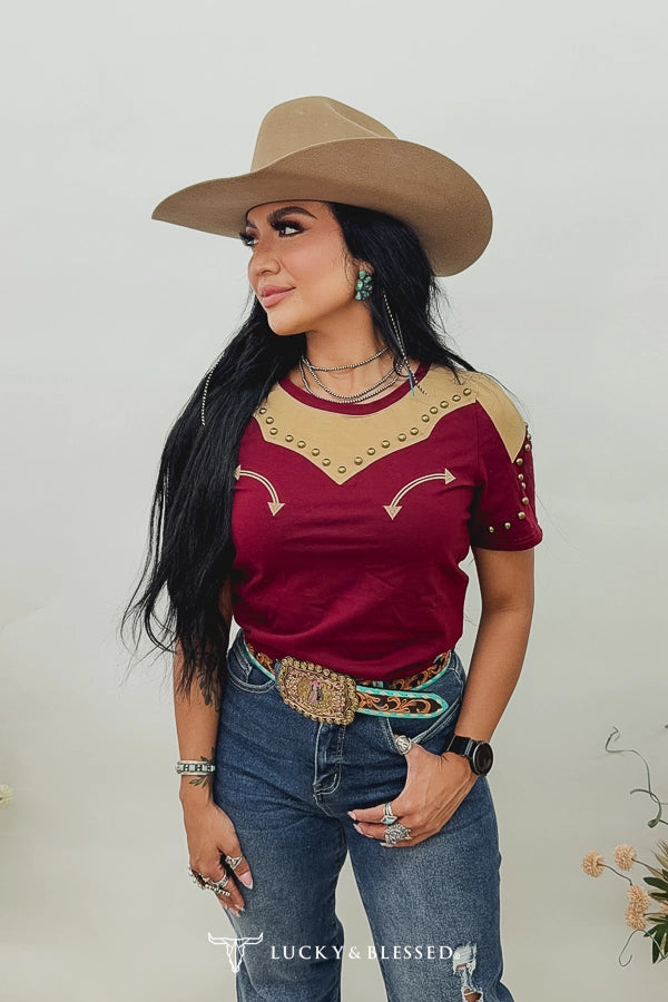 Burgundy Western Yolk Studded Shirt By L&B