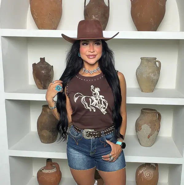 Dark Brown Western Studded Tank By L&B