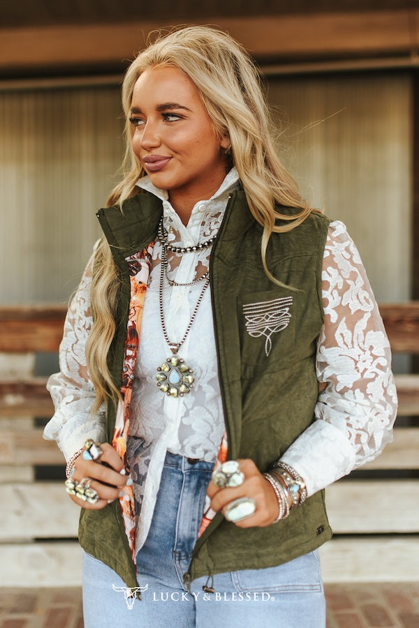 Olive Boot Stitch Puffer Vest By L&B