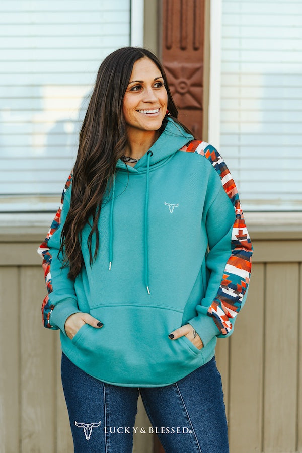 Teal Multi Aztec Hoodie By L&B