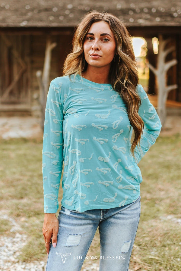Turquoise Western Burnout LS Top By L&B