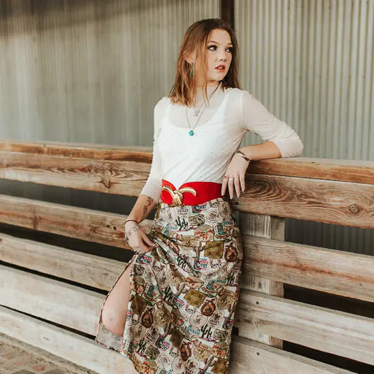 Western Collage High Waisted Skirt By L&B