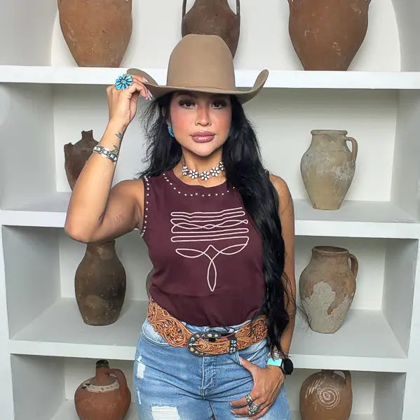 Wine Studded Western Tank Top By L&B