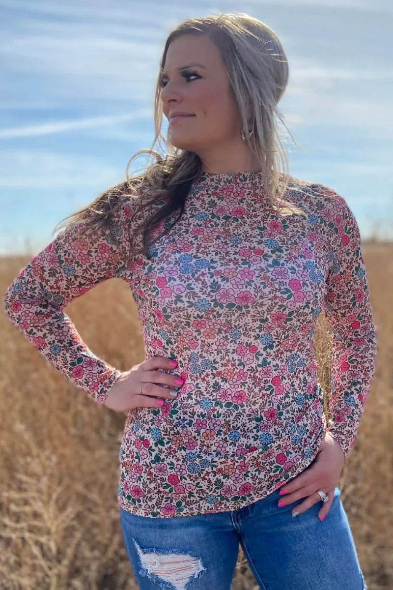 Sunday Morning Bloom Mesh Top By Sterling Kreek