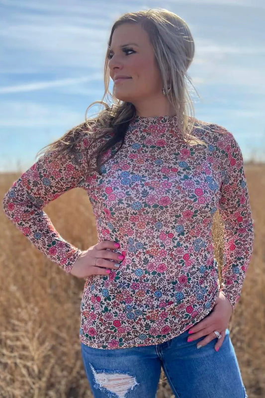 Sunday Morning Bloom Mesh Top By Sterling Kreek