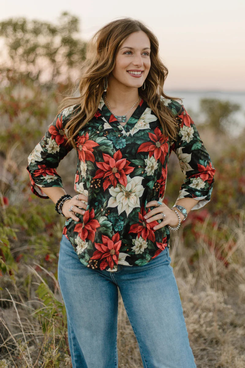 Poinsettia Season Top By Sterling Kreek