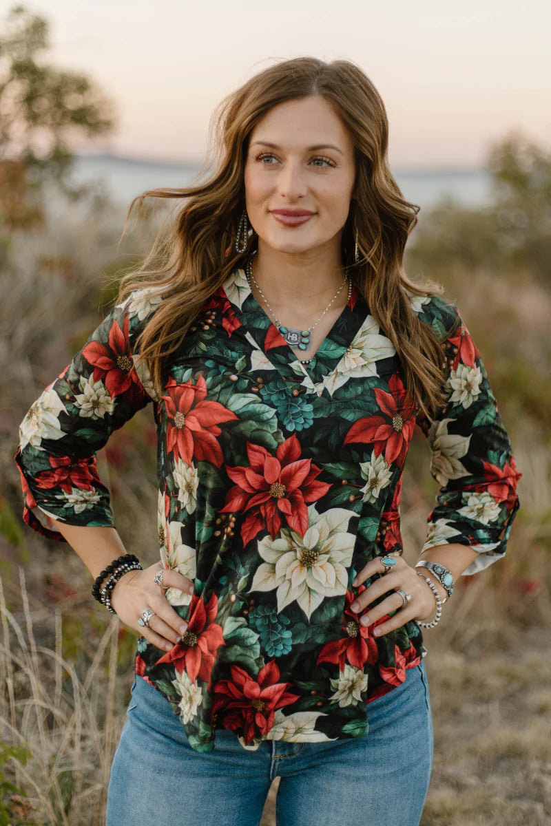 Poinsettia Season Top By Sterling Kreek