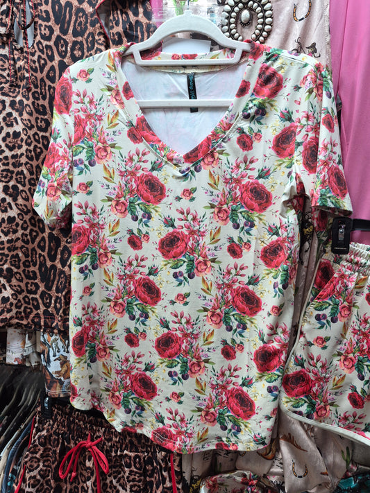 Porcelain Petals V-Neck Top By Sterling Kreek