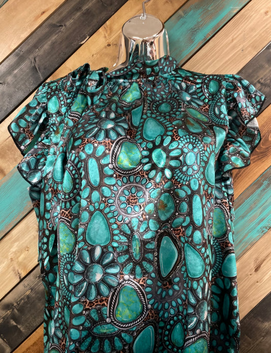 Wild Charm Turquoise Top By Sterling Kreek