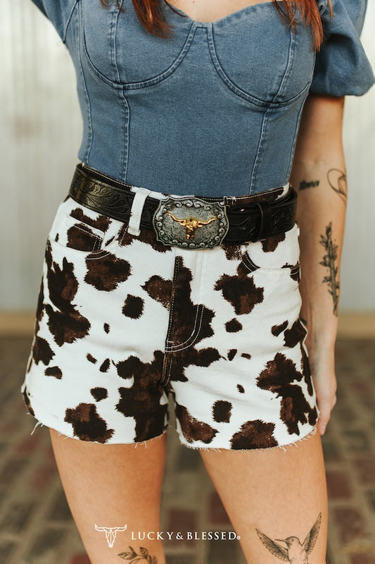 Brown Cowhide Denim Shorts By L&B
