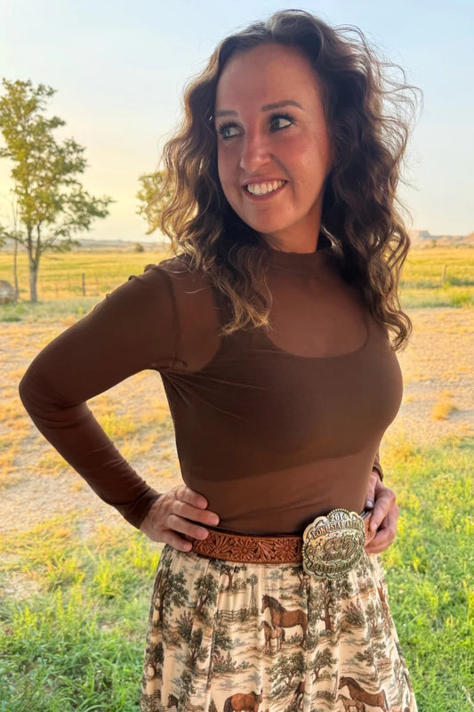 Meshed Out Brown Top By Sterling Kreek