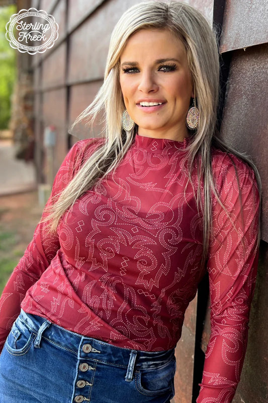 Bonfire Nights Maroon Mesh Top By Sterling Kreek