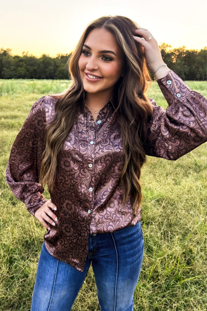 Bronzed Bloom Button Up Top By Sterling Kreek