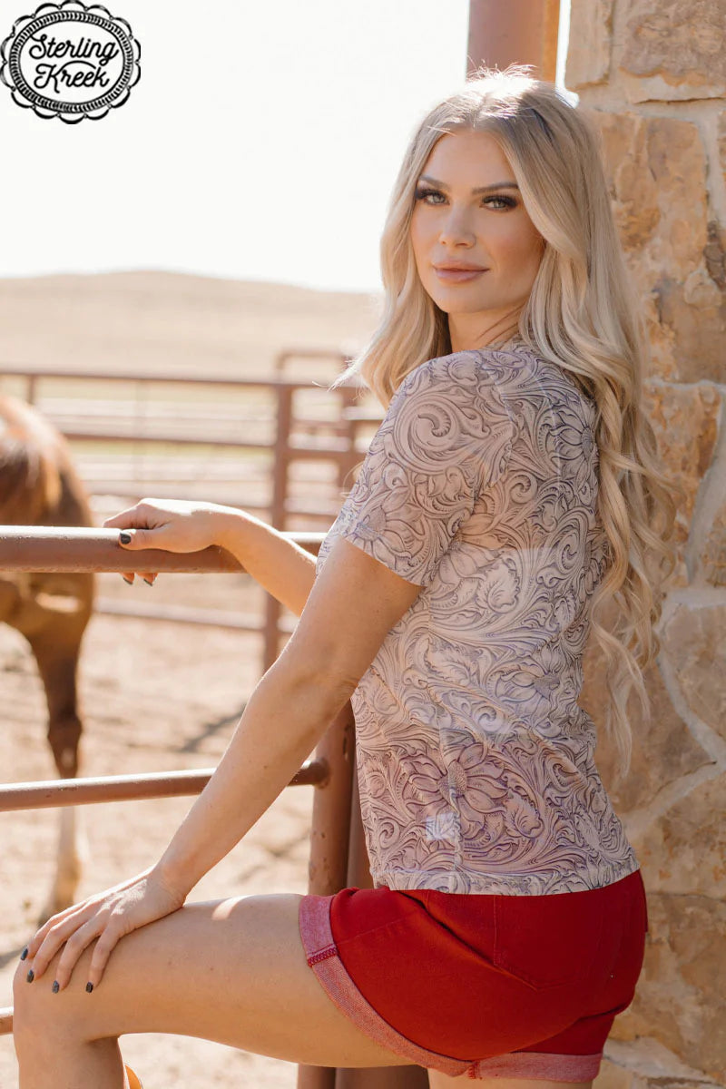 Country Tooled Mesh Top By Sterling Kreek