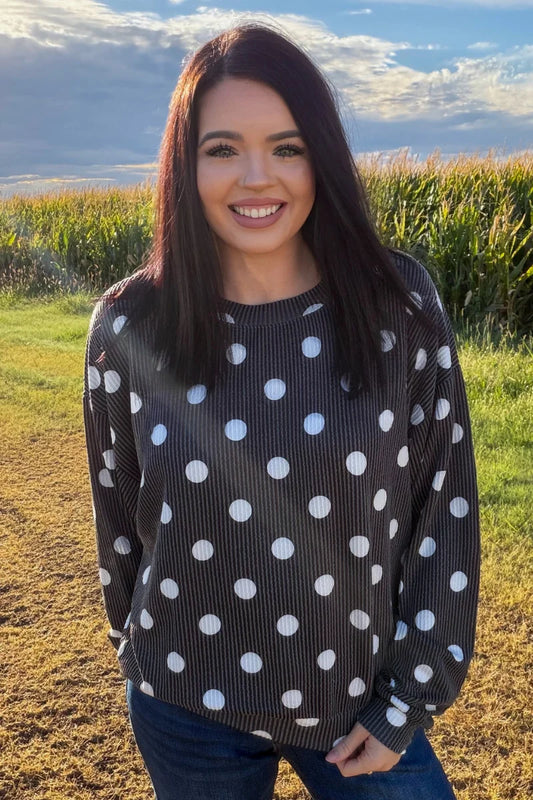Dotty Darling Black Sweater Top By Sterling Kreek