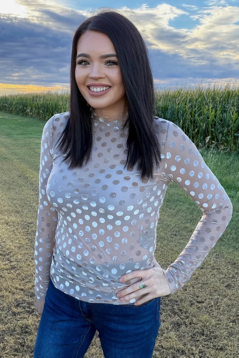 Mocha Dot Velvet LS Mesh By Sterling Kreek