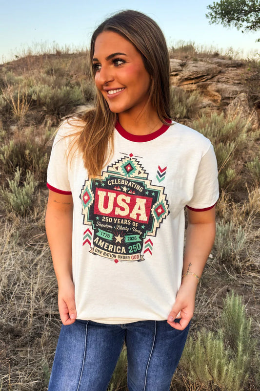 One Nation Ringer Tee By Sterling Kreek