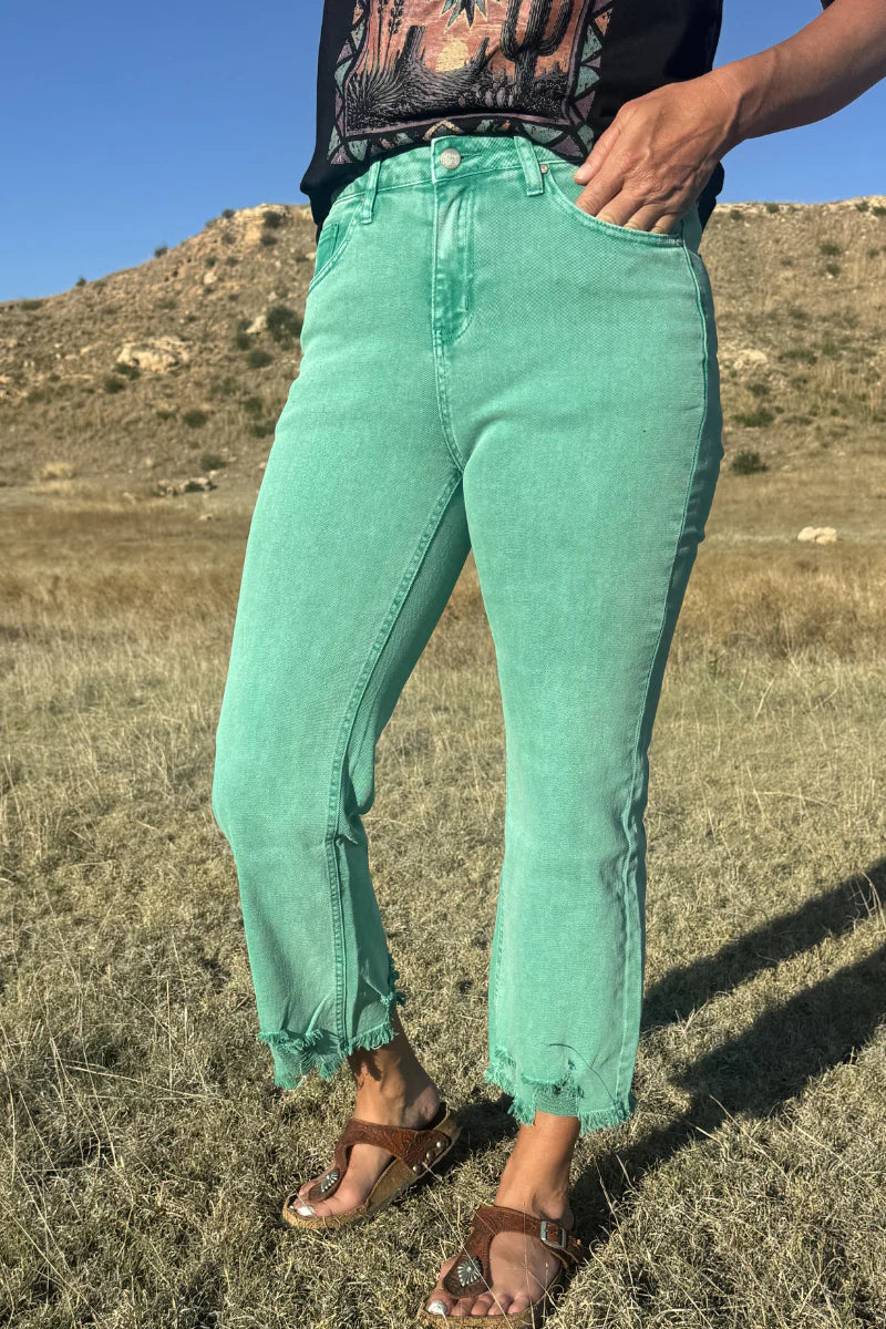 Outlaw Crop Jeans Turquoise By Sterling Kreek