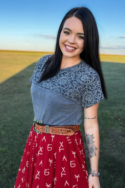 Out West Tooled Top - Denim By Sterling Kreek