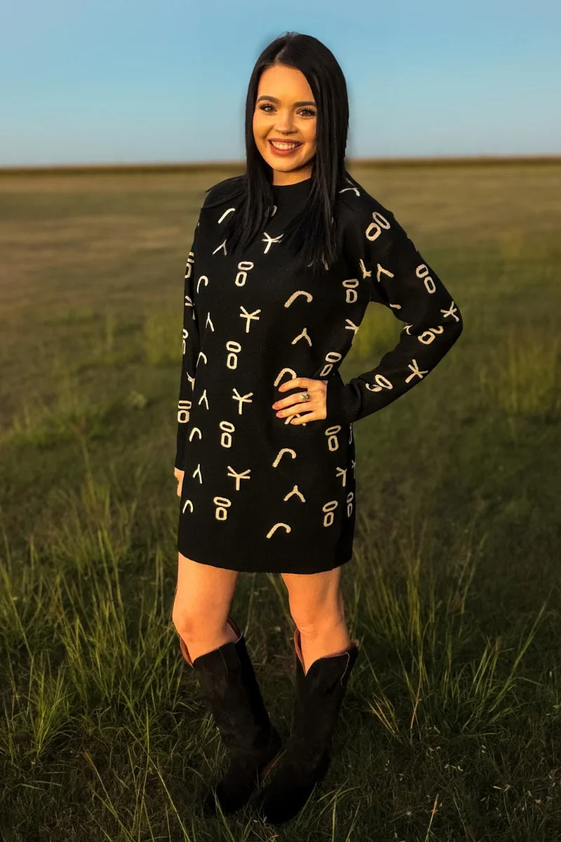 Ranch Stamped Sweater Dress By Sterling Kreek