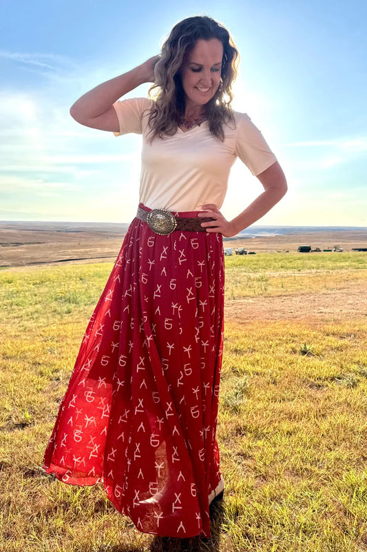 Red Dirt Branded Maxi Skirt By Sterling Kreek